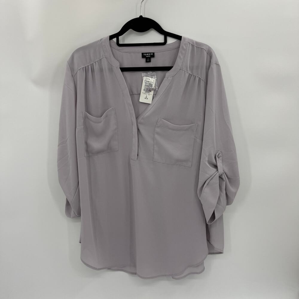 New TORRID Popover Shirt Size 2X Harper Georgette 3/4 Sleeve V-Neck Purple Haze